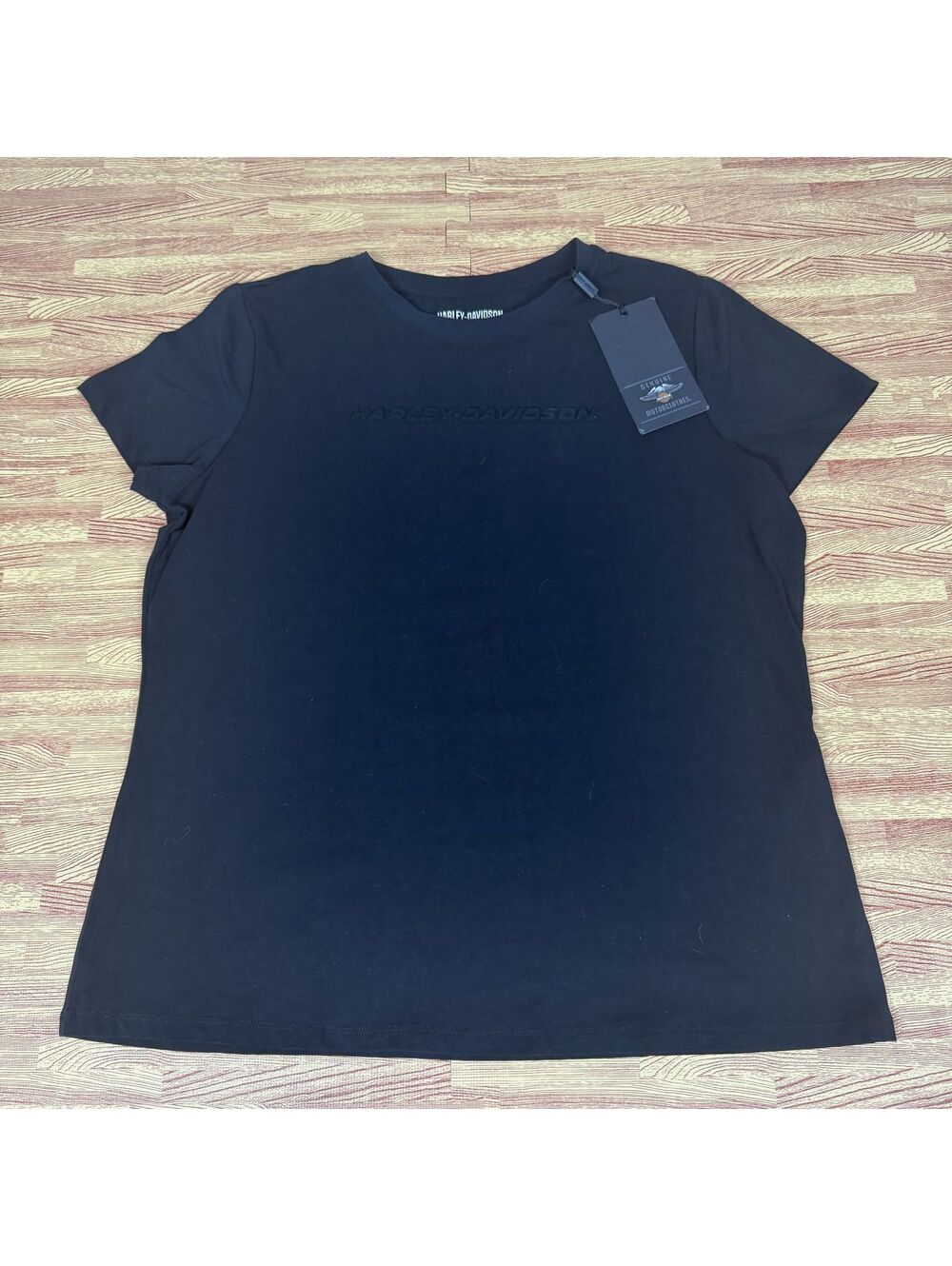 Harley Davidson Womens XL Black Tonal Raised Logo Short Sleeve T-Shirt